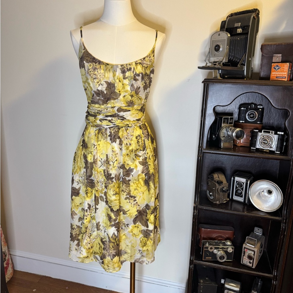 Vintage style Floral Yellow and Brown Dress